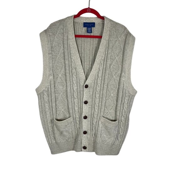Retro Cable Knit Sweater Vest 2X Tan Grandpa Old Money Preppy Classic Neutral - Picture 1 of 8